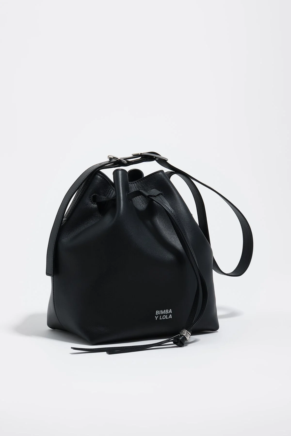 Dark anthracite large leather bucket bag