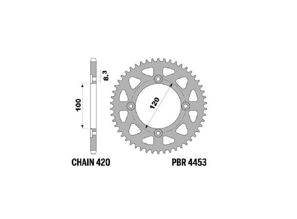 PBR Racing ultra-light aluminum sprocket 4453 - 420Ref: PBR01486A / 1129675004