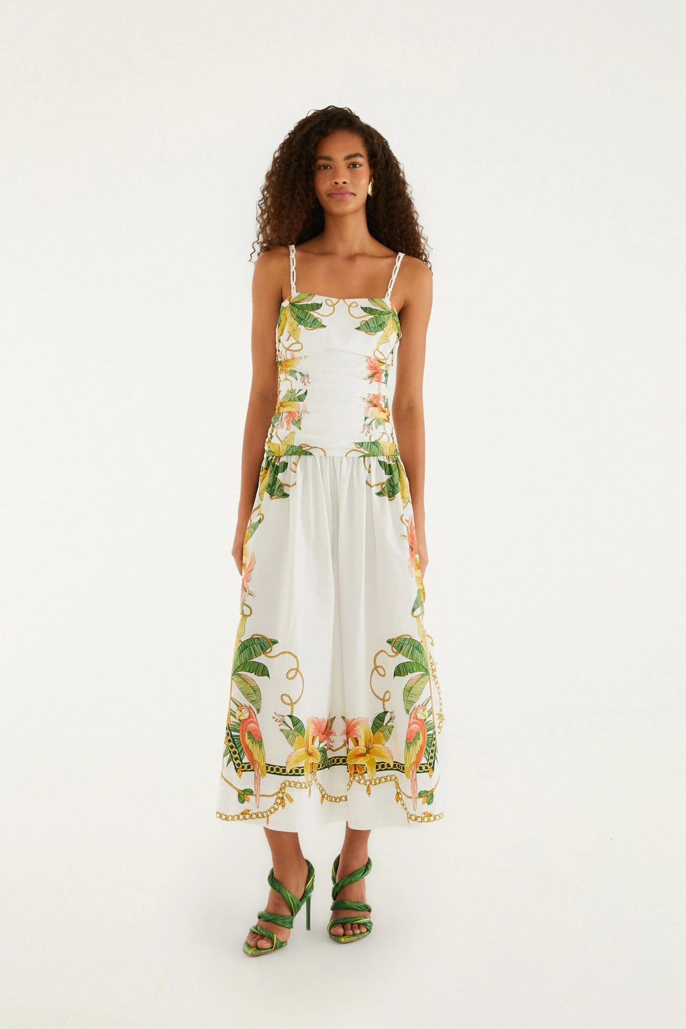 Tropical Royalty Off-White Midi Dress Sleeveless