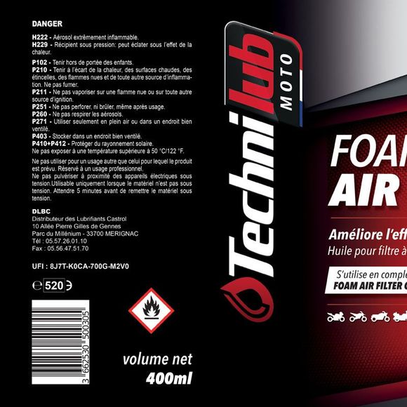Filter oil Technilub FOAM AIR FILTER OIL 0.4L UniversalRef: tlb0014 / ART -004030