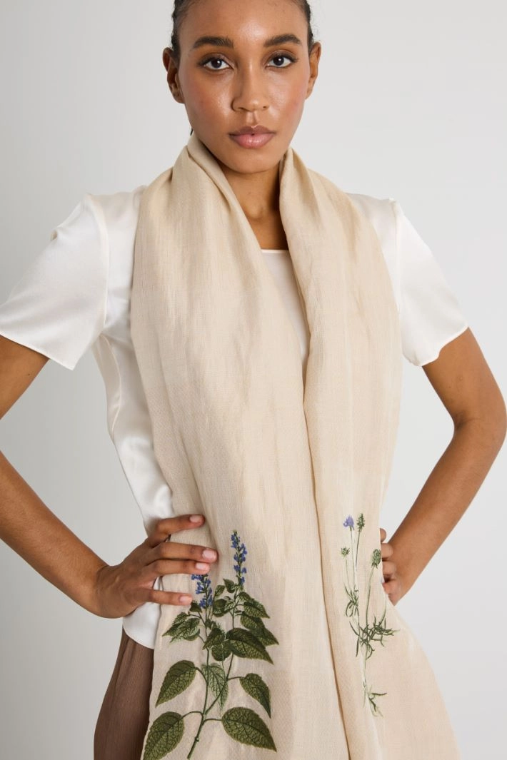 Embroidered stole - BEIGE
