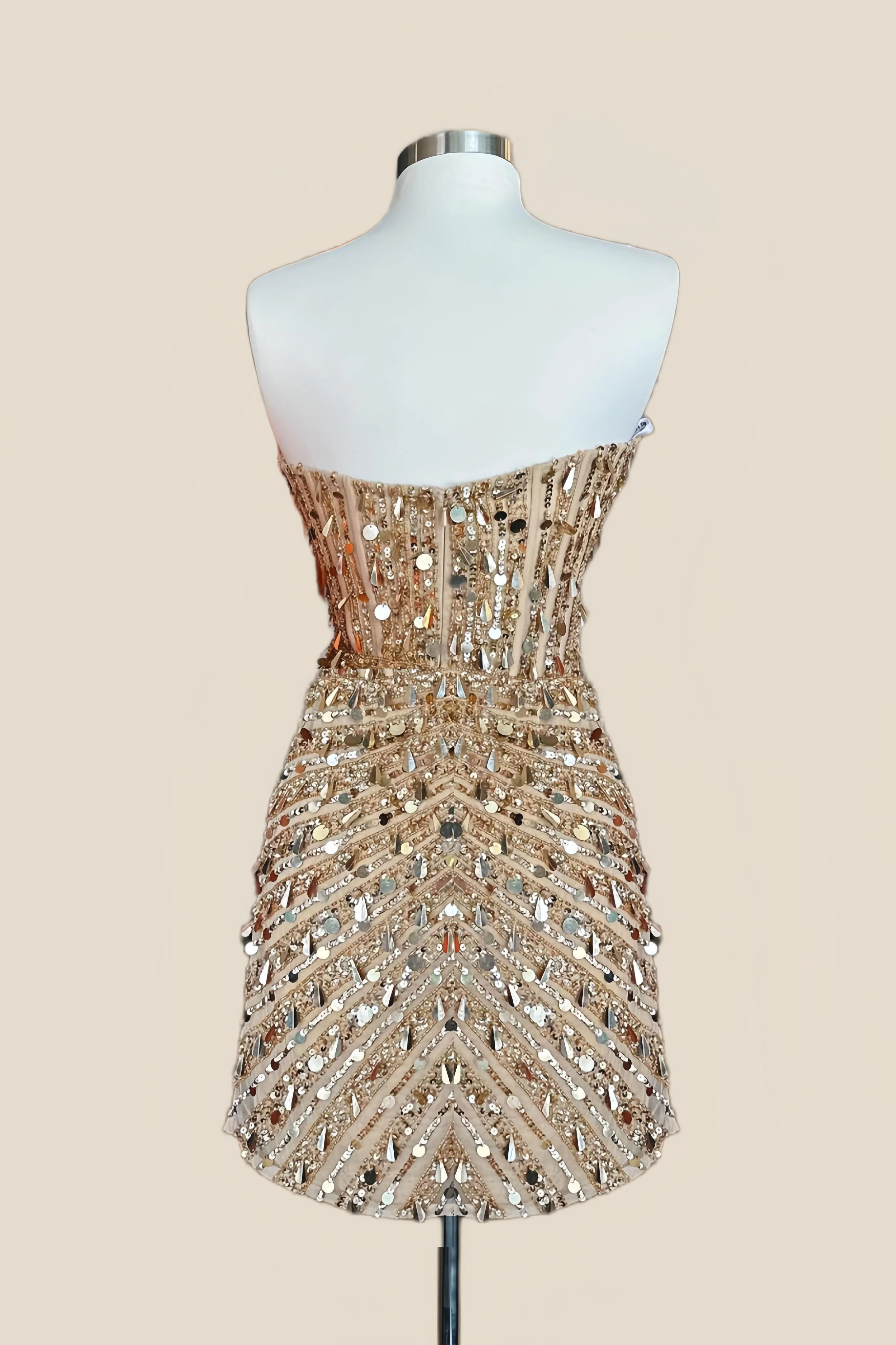 Strapless Gold Sequin Corset Tight Mini Dress