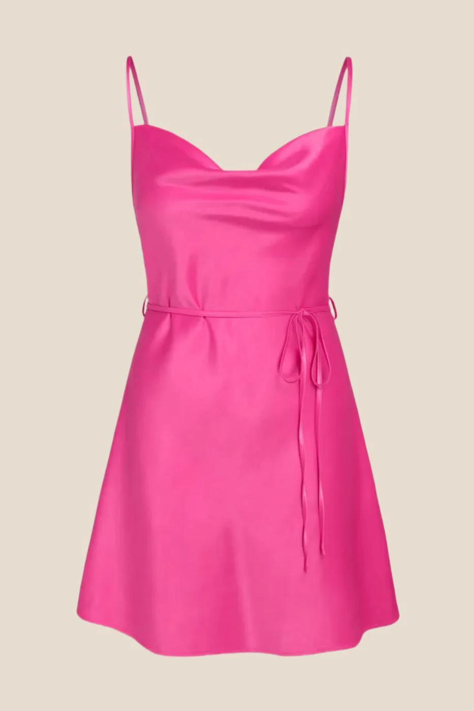 Cowl Neck Champagne Short Dress with Belt