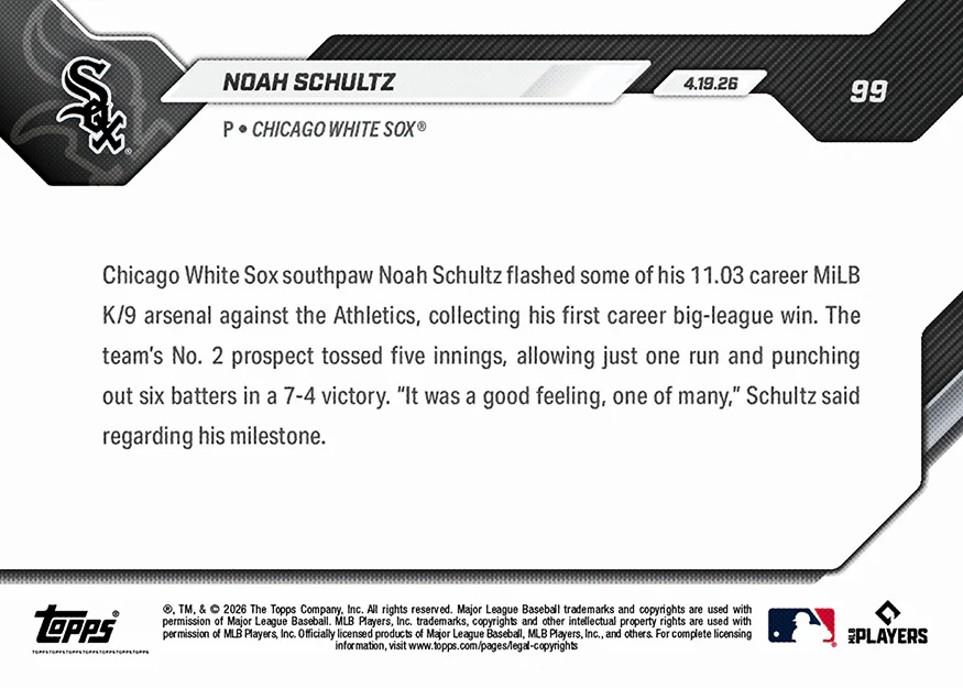 Noah Schultz - 2026 MLB Topps NOW® - Card 99 - PR: 1683