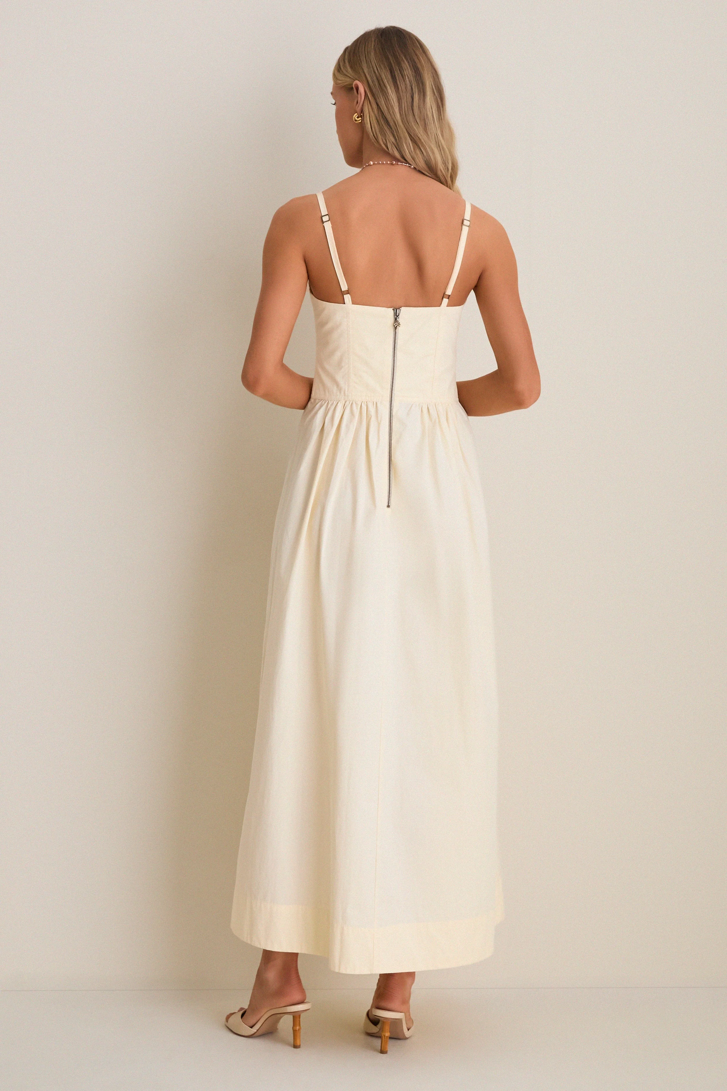 Beige Shell Waisted Midi Dress