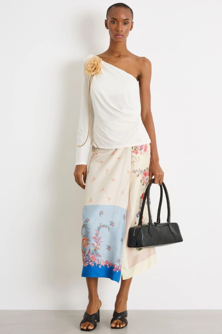 One-shoulder top in jersey - WHITE