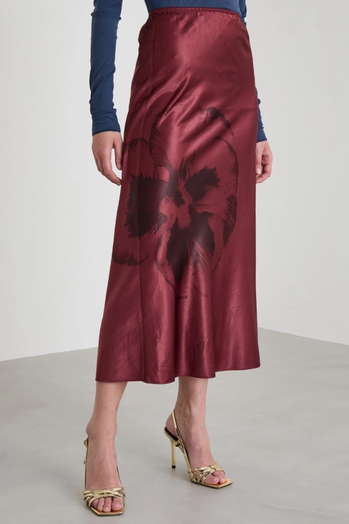 Printed satin midi skirt - BORDEAUX