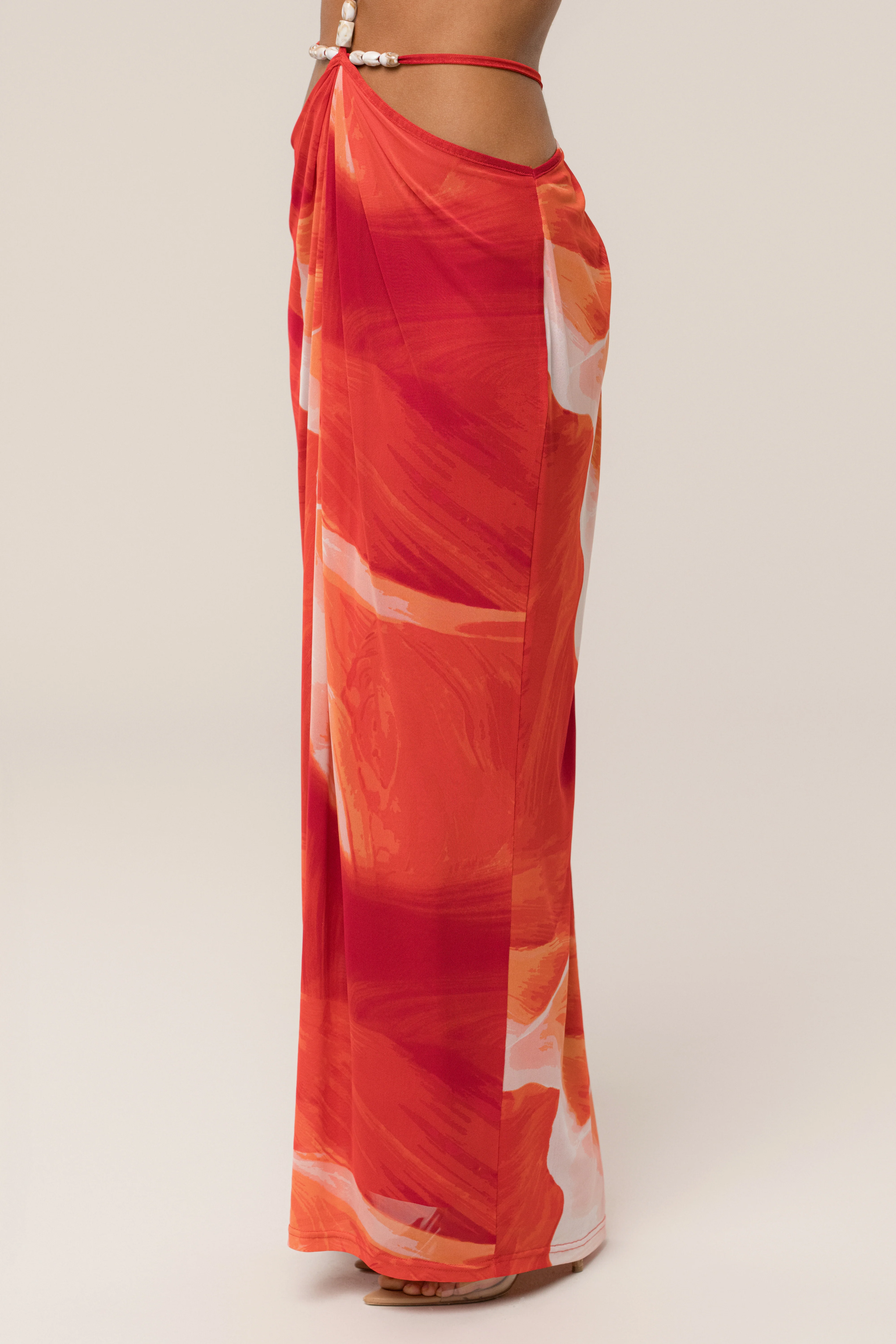 Sunset Red Hera Draped Maxi Skirt