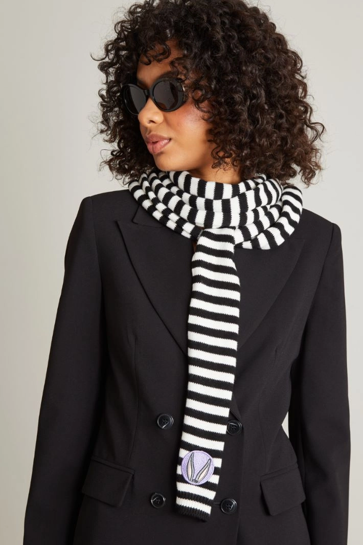 Striped scarf with patchwork - WHITE BLACK