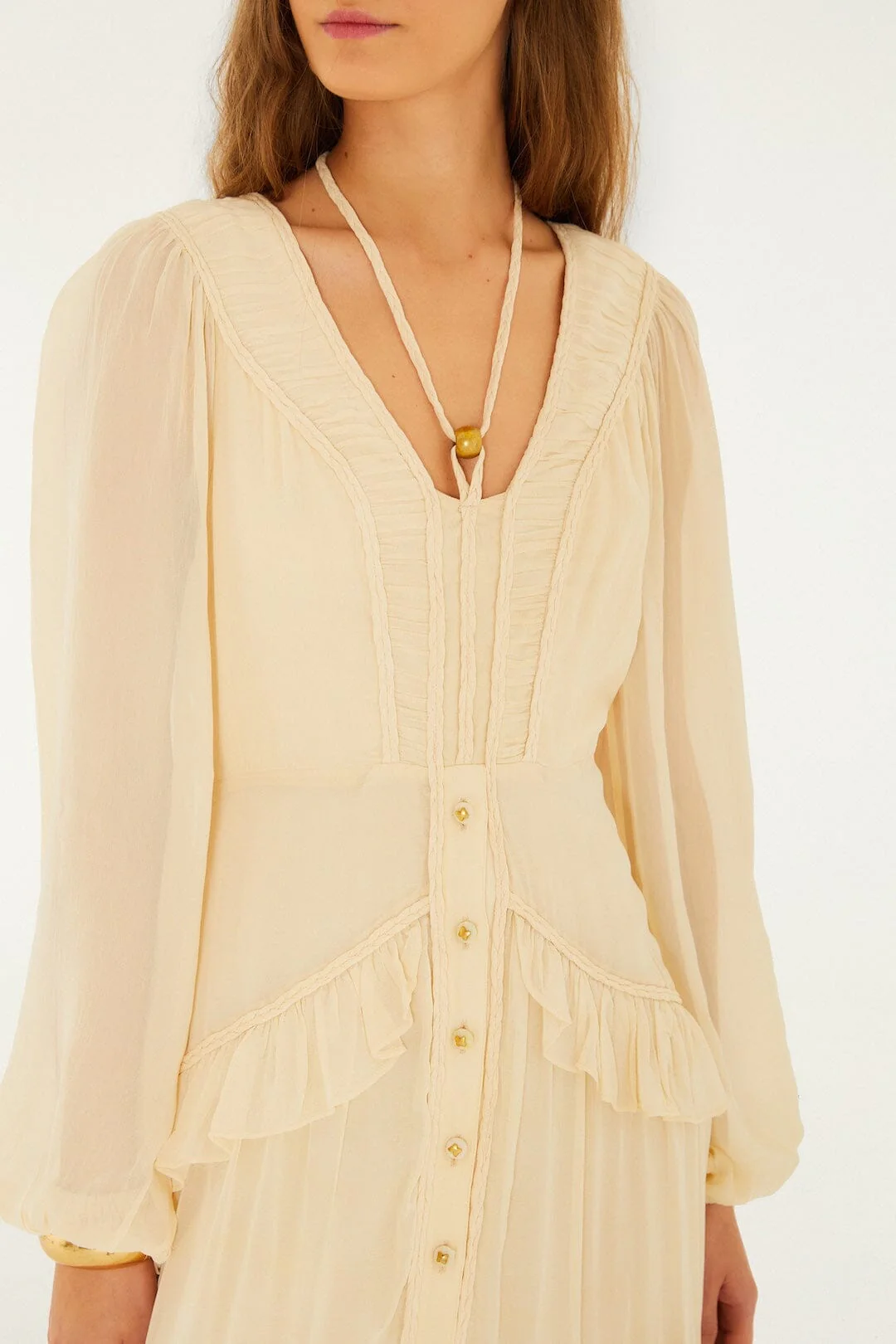 Butter Yellow Ruffled Buttoned Maxi Dress