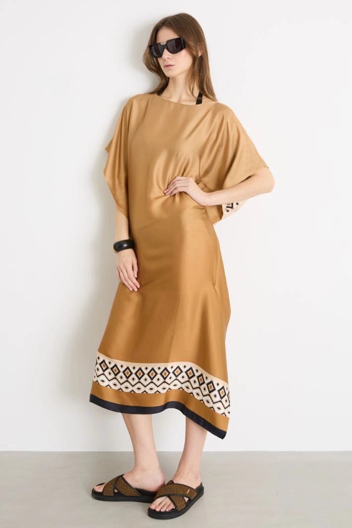 Oversized printed viscose kaftan - CAMEL