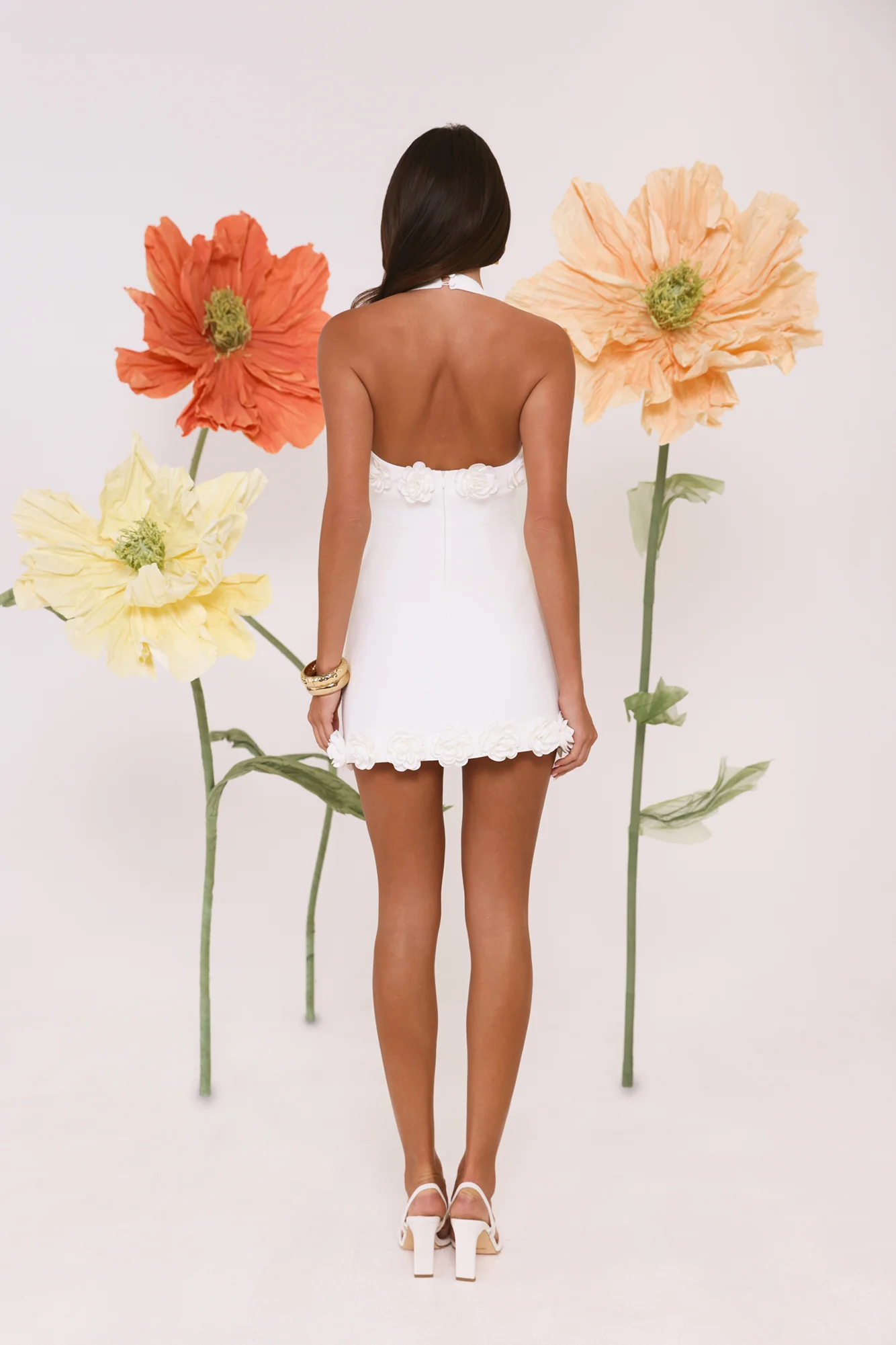 Field Of Petals Halter Mini Dress White