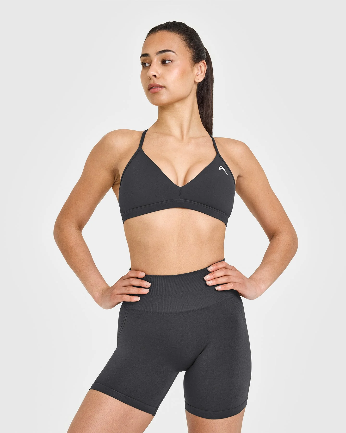EasyLift™ Ultra Minimal V Neck Bralette with White Logo | Coal