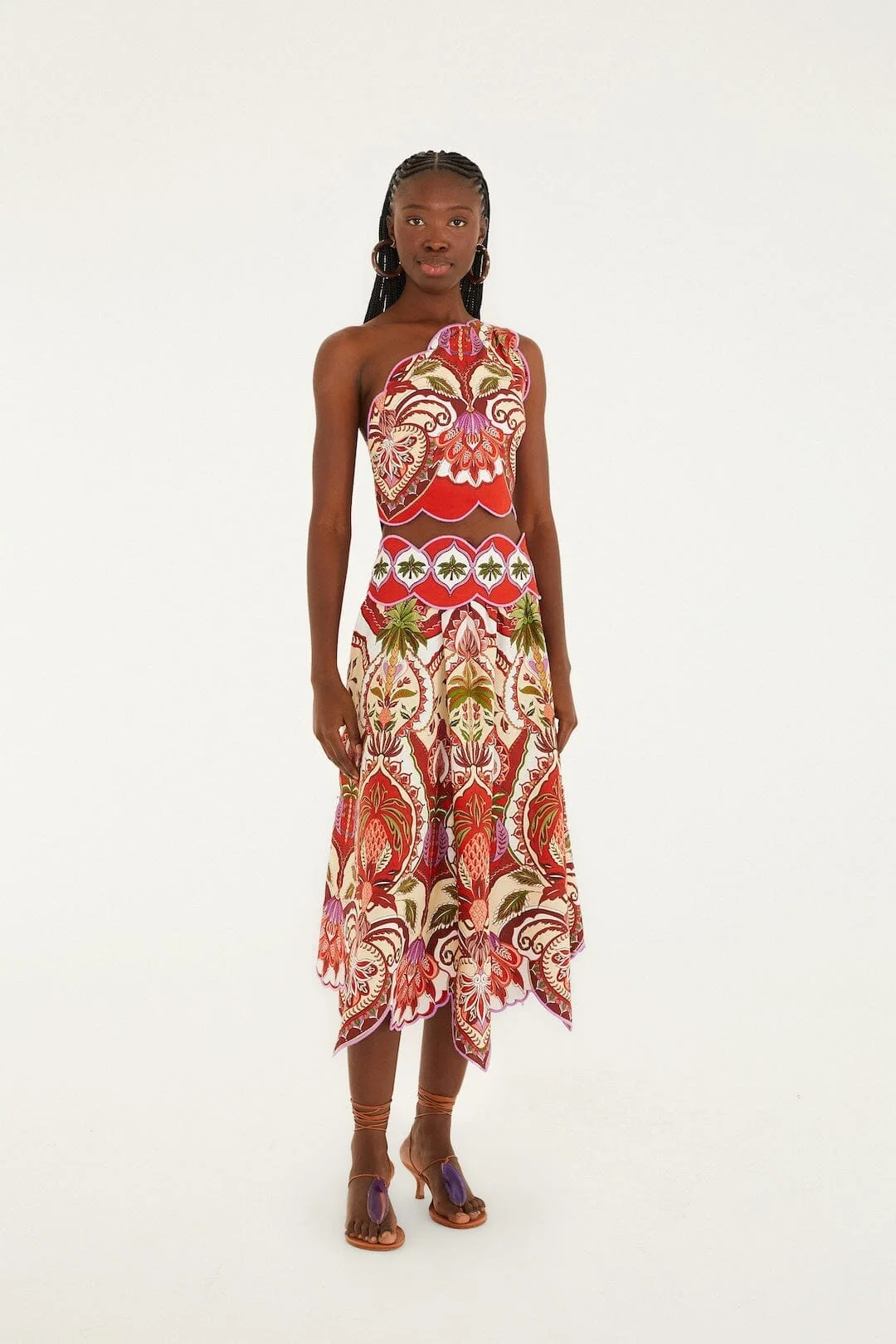 Red Odara Scallops One-Shoulder Top