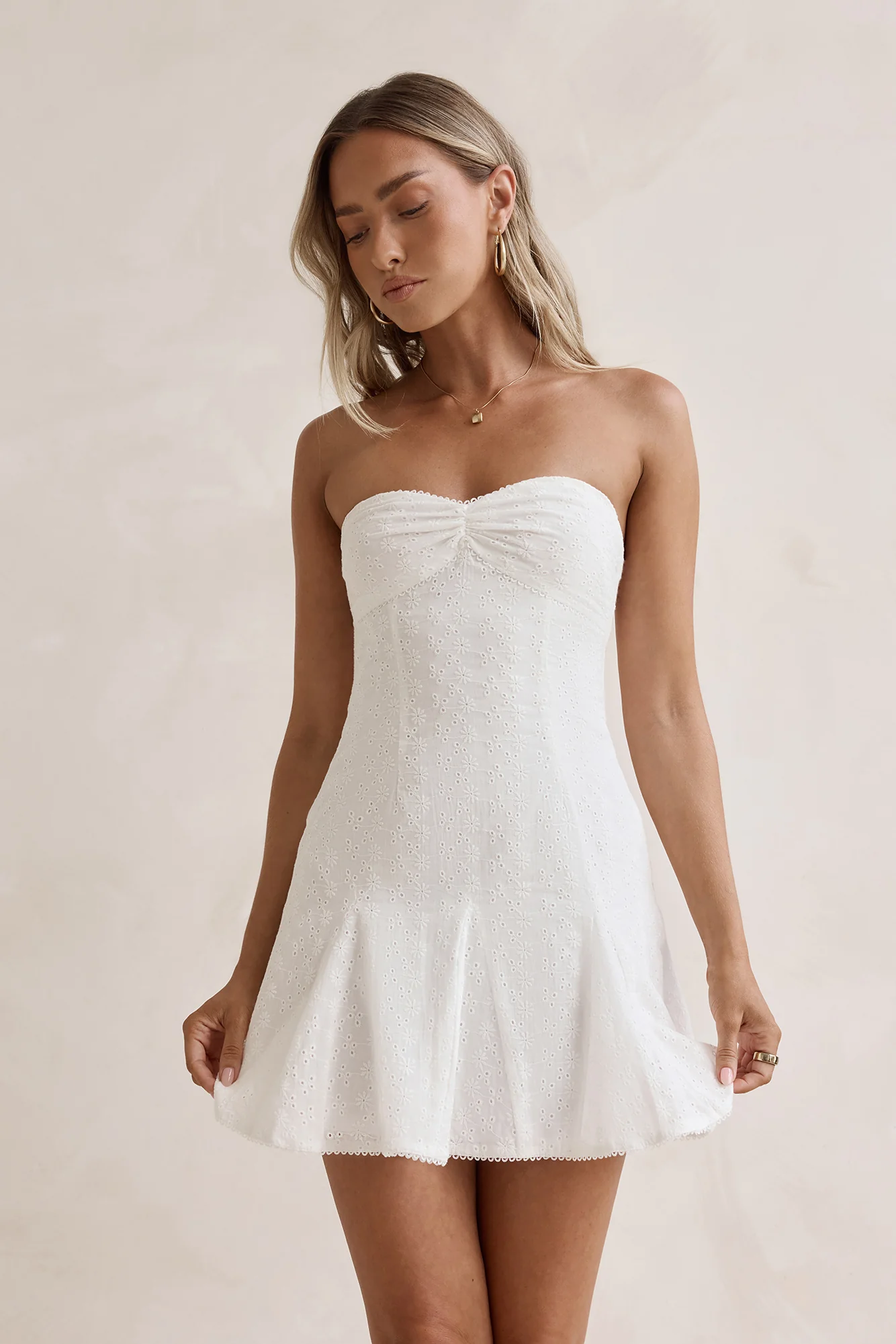 Daydream Diaries Strapless Mini Dress Off White
