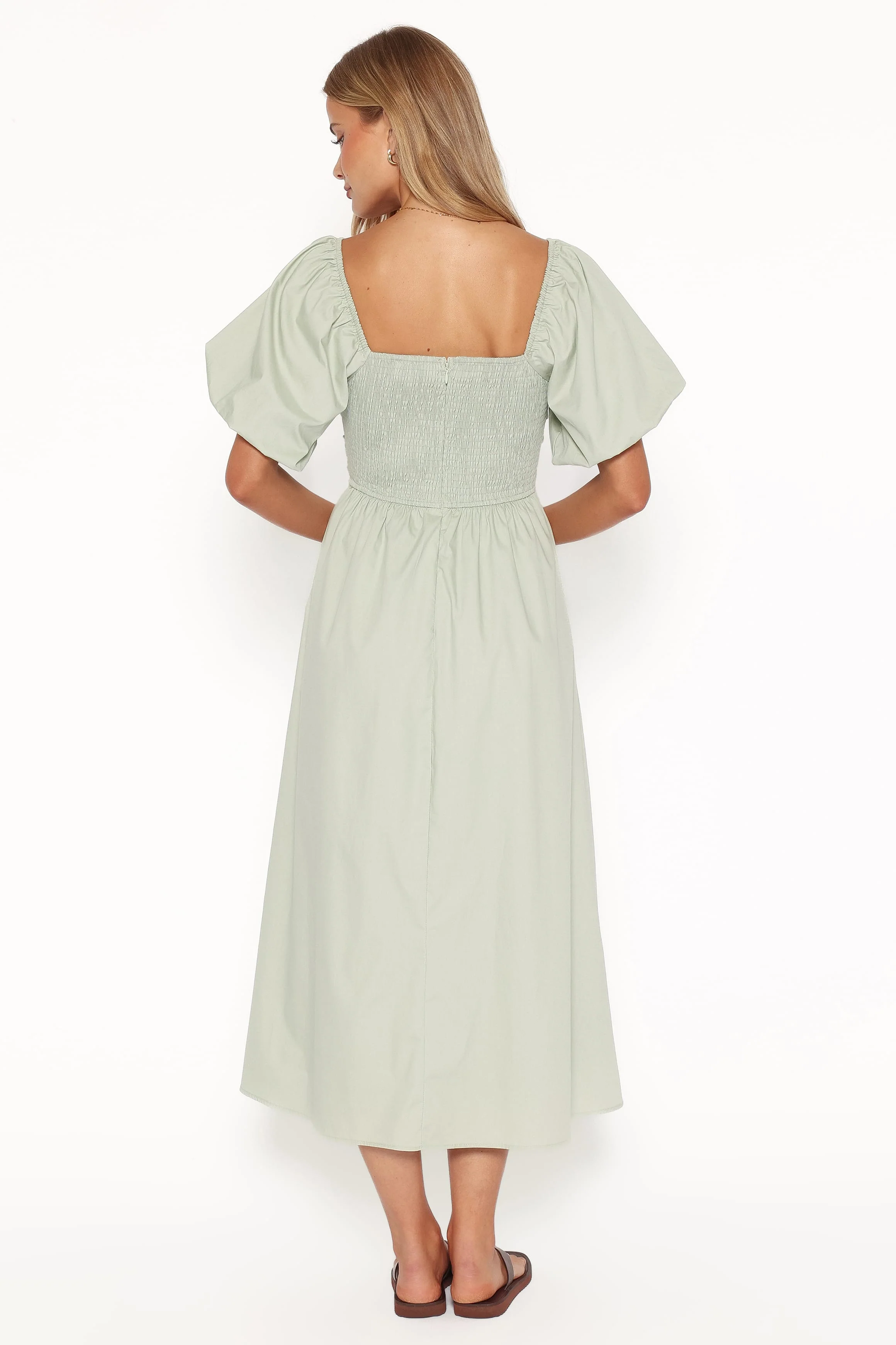 Clo Puff Sleeve Midi Dress - Sage Green