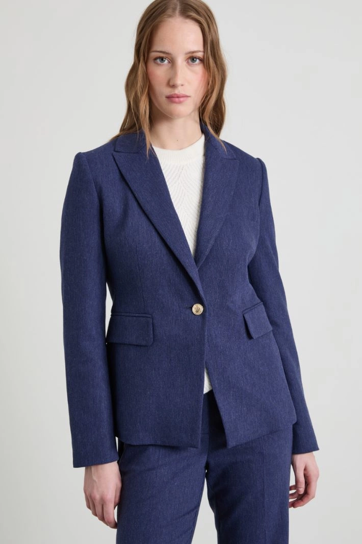 Denim effect gabardine blazer - BLUE