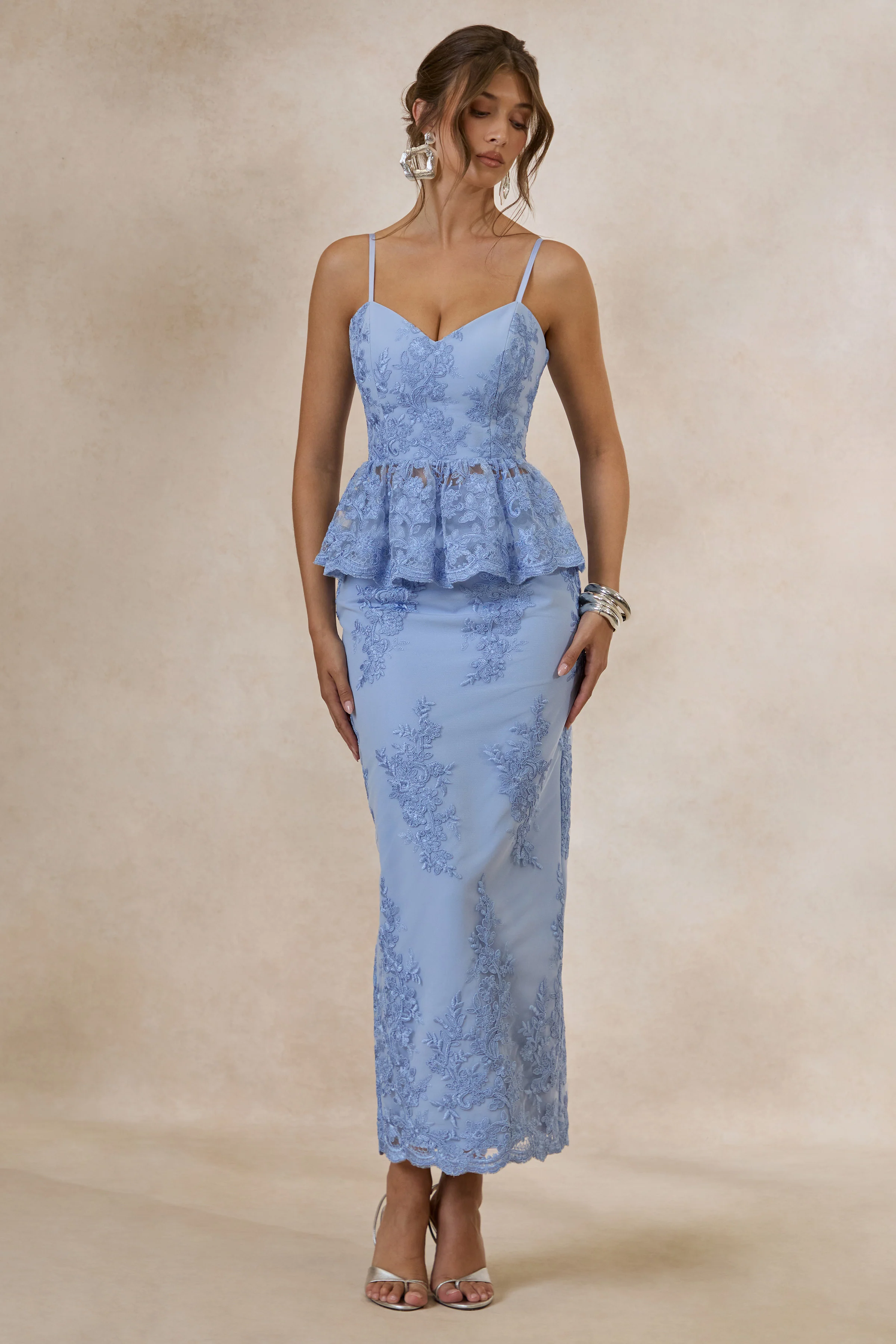 Revia | Light Blue Lace Maxi Skirt