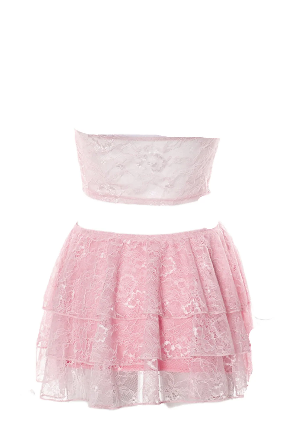 Pink Lace Strapless Cutouts Short Dress