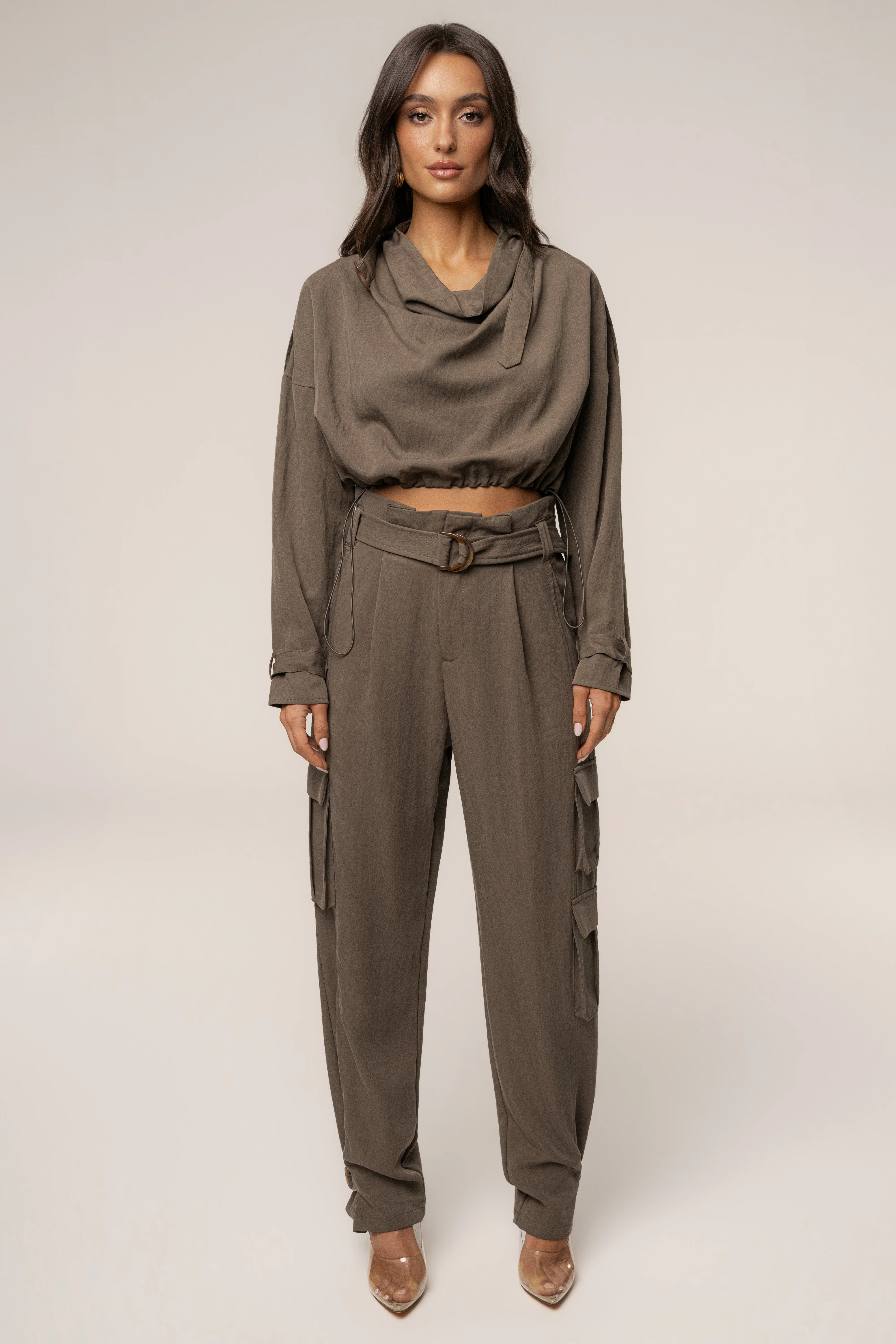 Dark Taupe Boundless Belted Cargo Pants