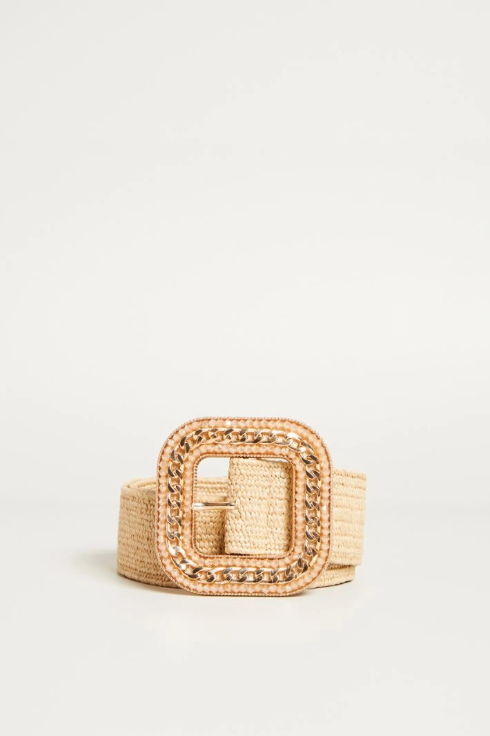 Elasticated belt with decorated buckle - BEIGE