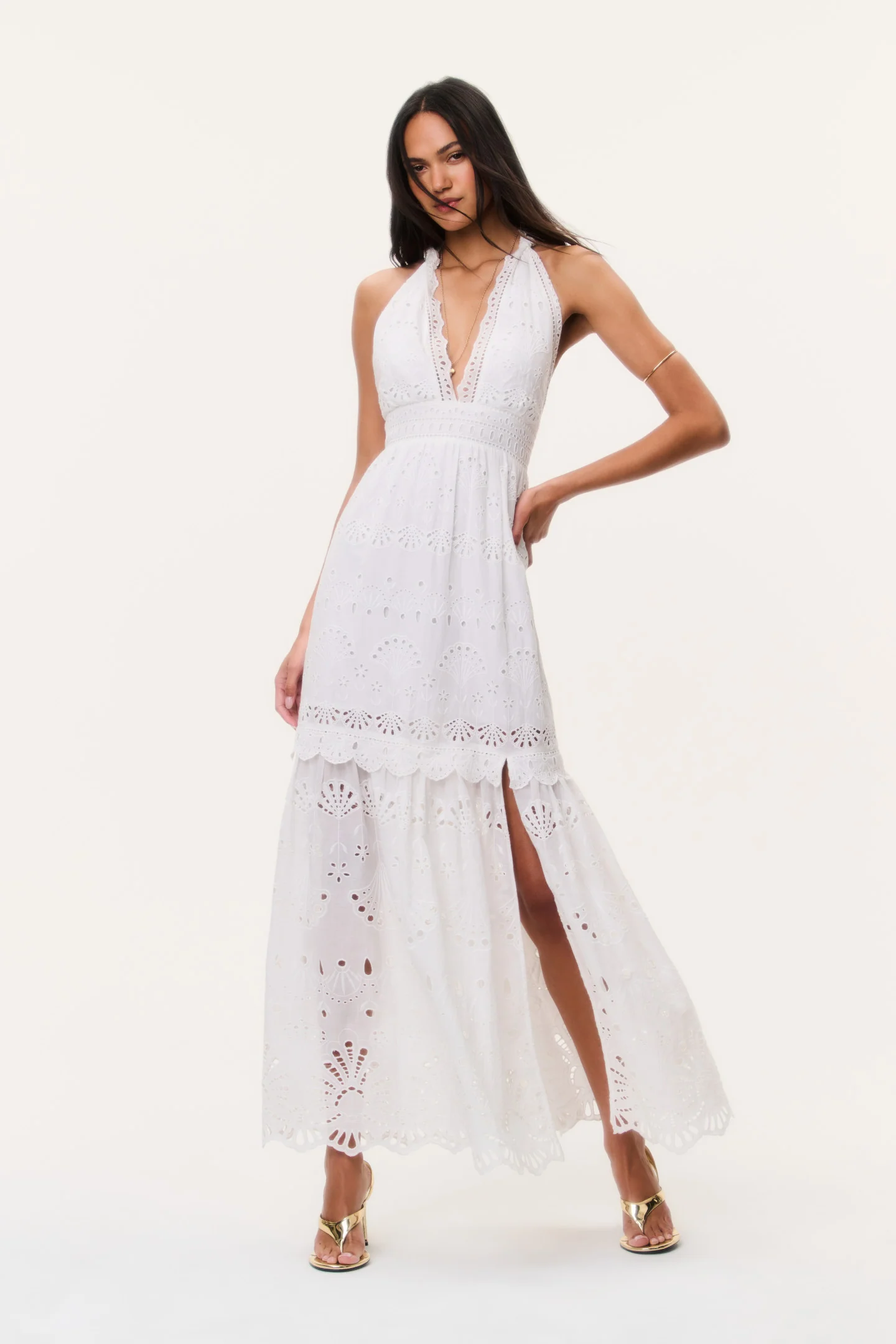 Trix Eyelet Halter Maxi Dress