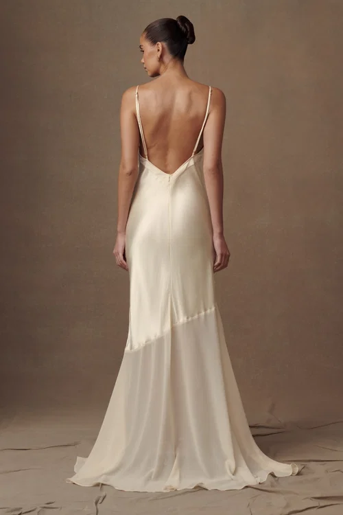 Evelyn Iridescent Satin Maxi Dress - Yellow