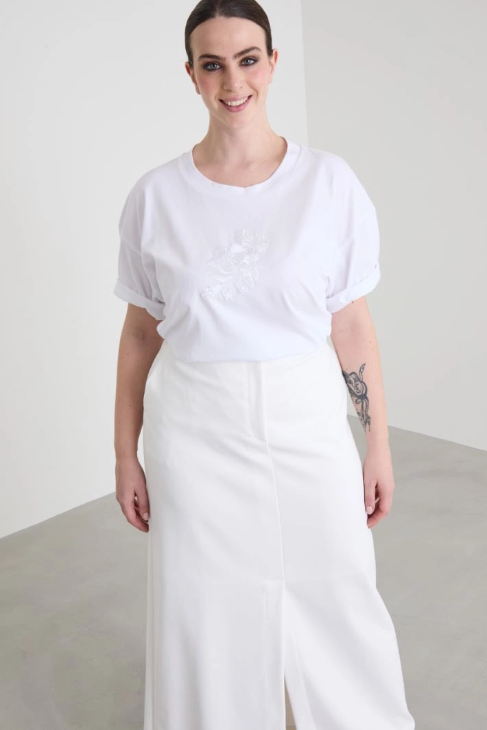 Embroidered jersey T-shirt - WHITE