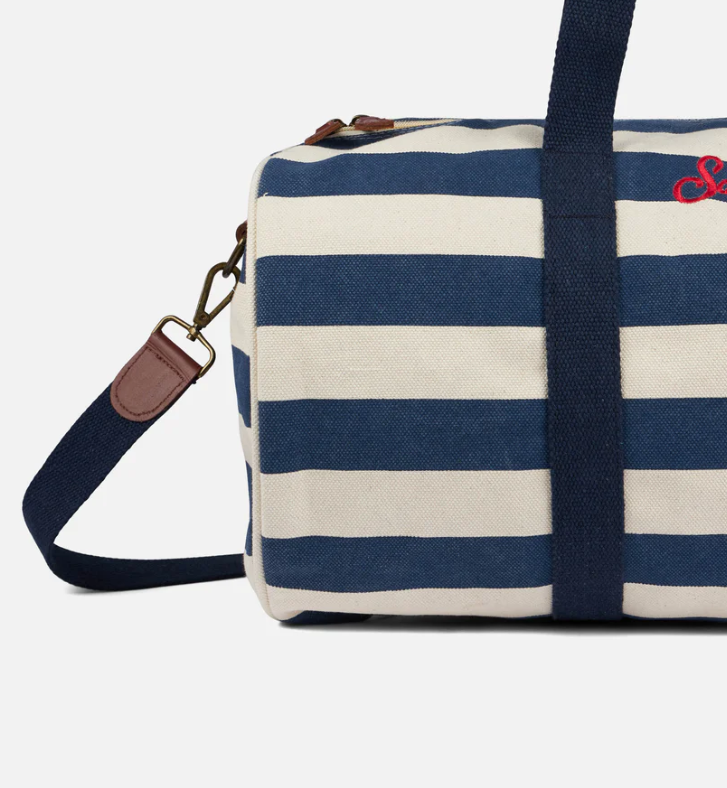 TRAVEL DUFFEL BAG WITH BLUE STRIPES