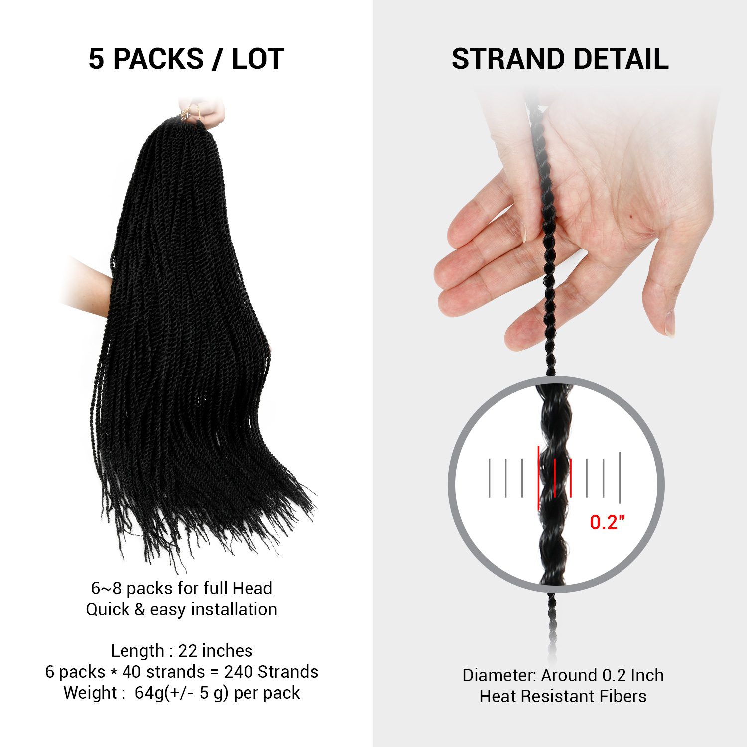 Authentic Synthetic Hair Crochet Braid Pre-Stretched Loop Senegalese Twist Braid 22