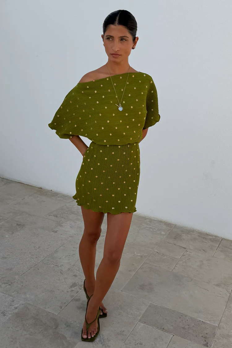 Khaki Mini Plisse Tilly Dress