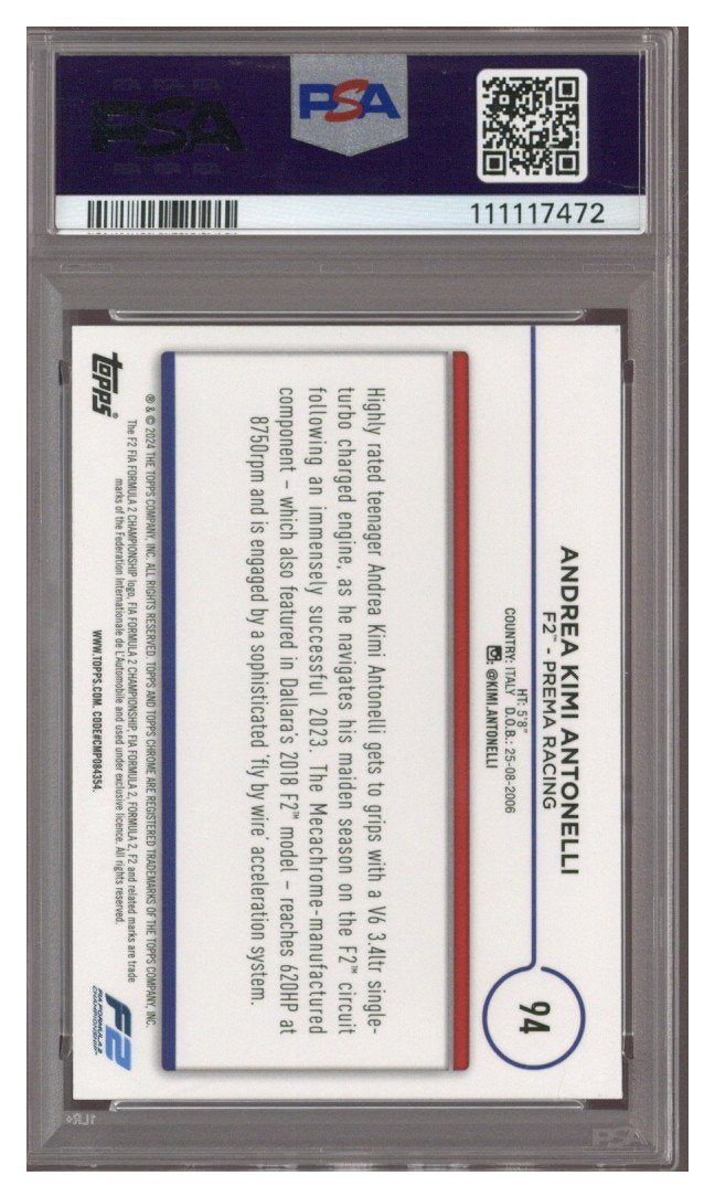 2024 TOPPS CHROME F1 LOGOFRACTOR EDITION ANDREA KIMI ANTONELLI 74/99 PSA 10
