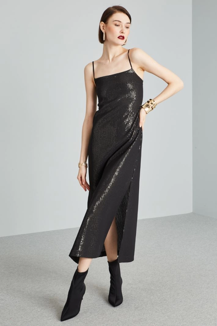Long sequined dress - BLACK