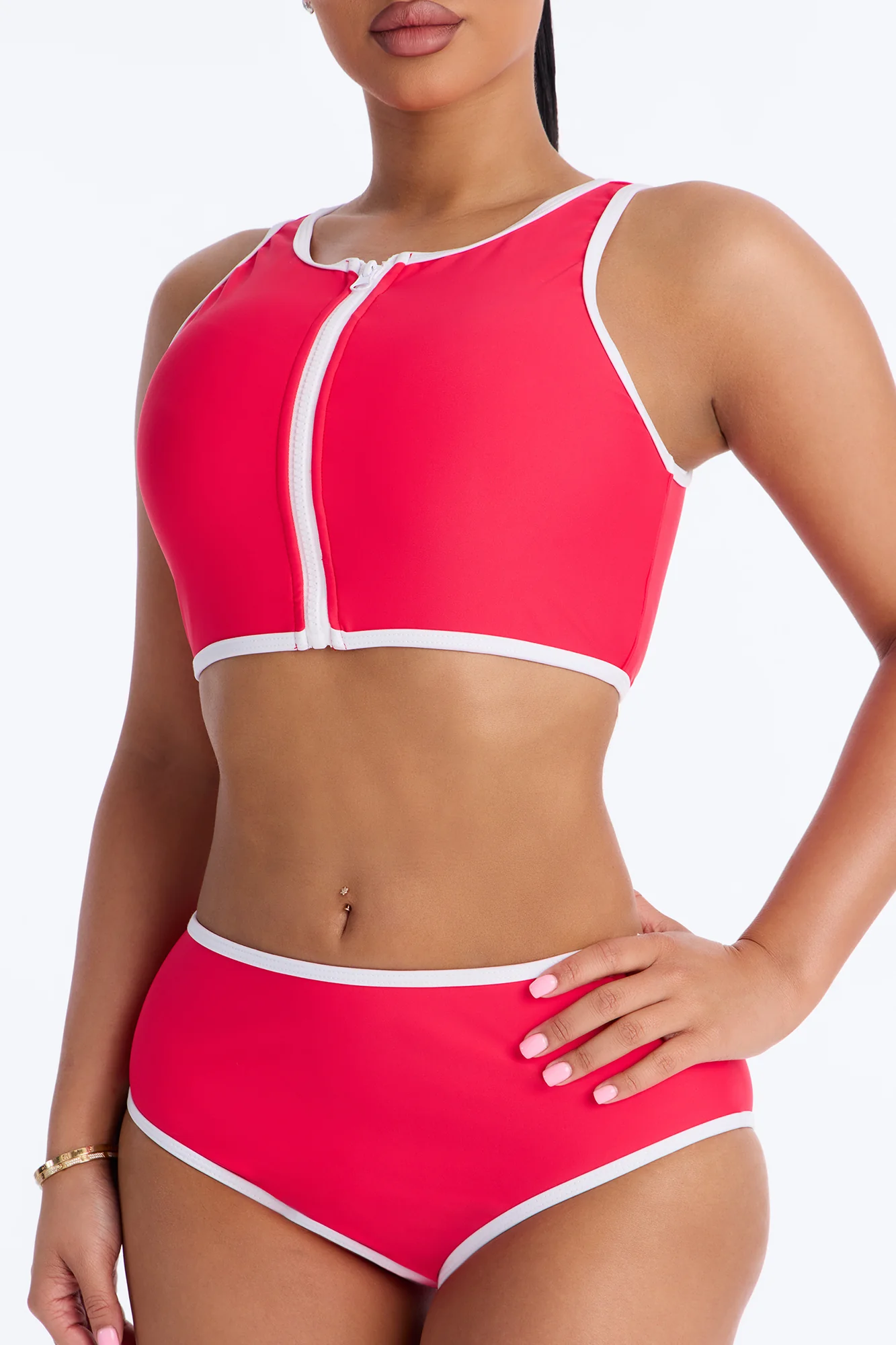 Waves Runner Colorblock Tank High Waist 2 Piece Bikini Bottom - Red/combo