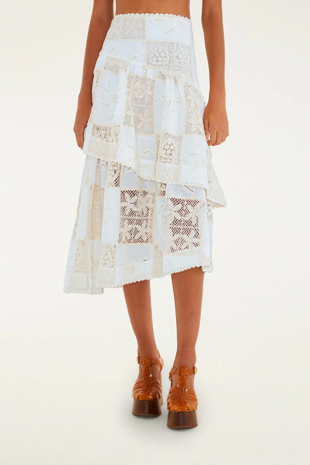 Off-White Scarf Eyelet Layered Maxi Skirt