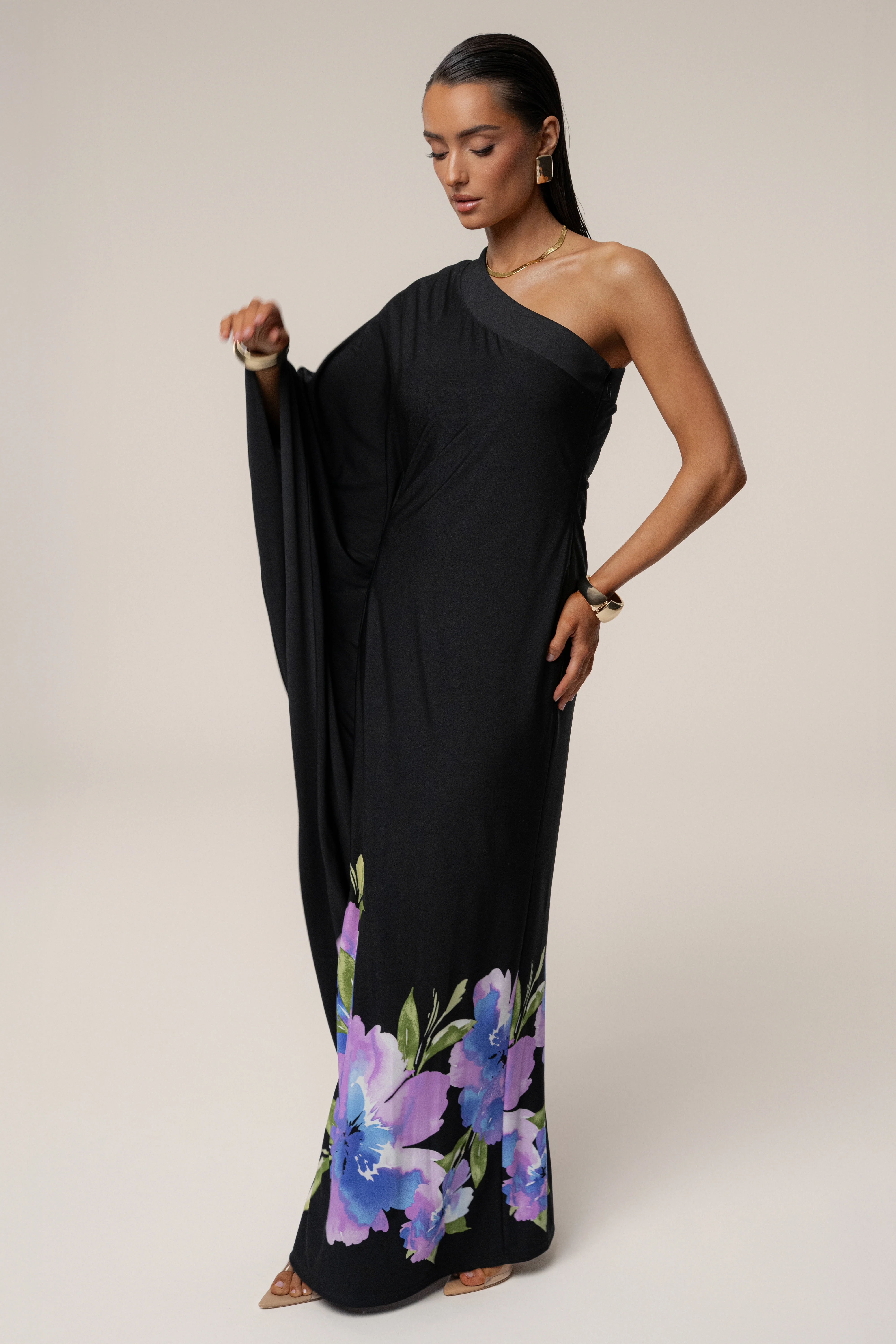 Black Floral Petals And Passion Maxi Dress