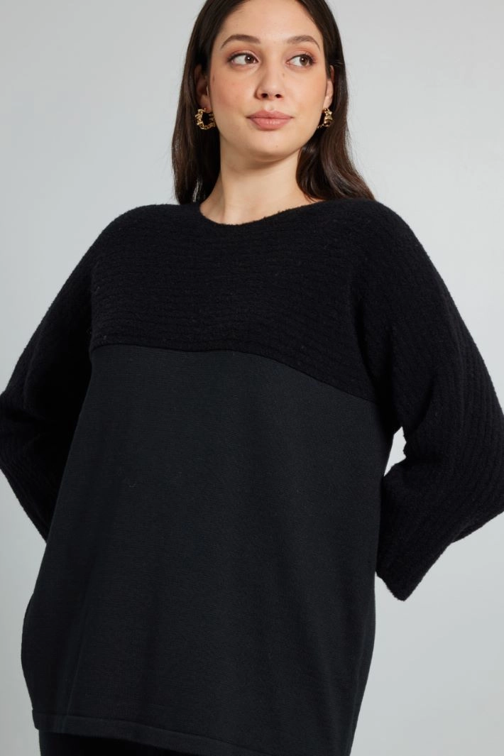Sweater with bouclé insert - BLACK