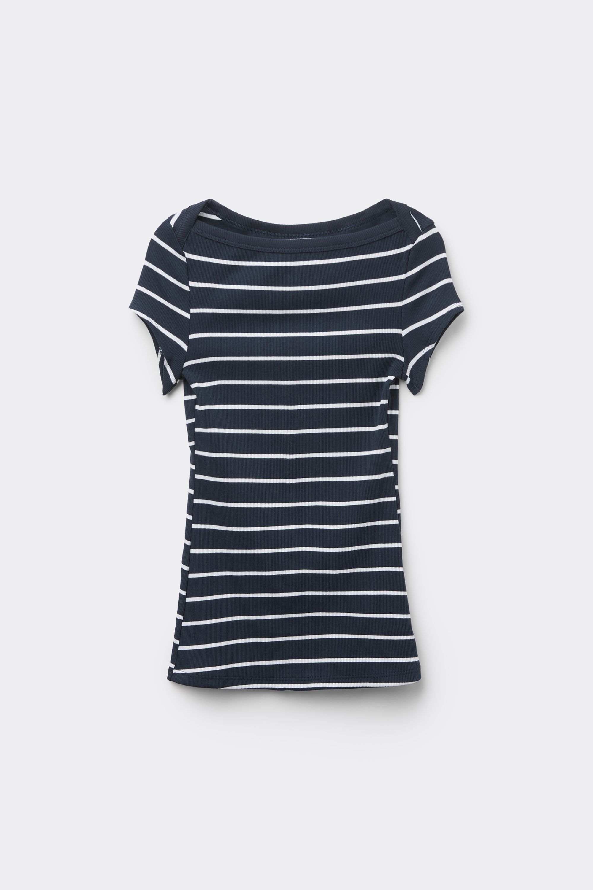 Ribbed Cotton Boat Neck T-Shirt