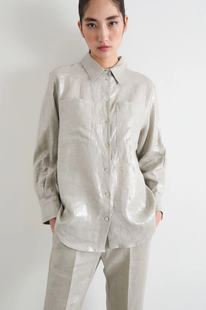 Foiled linen blouse - SILVER