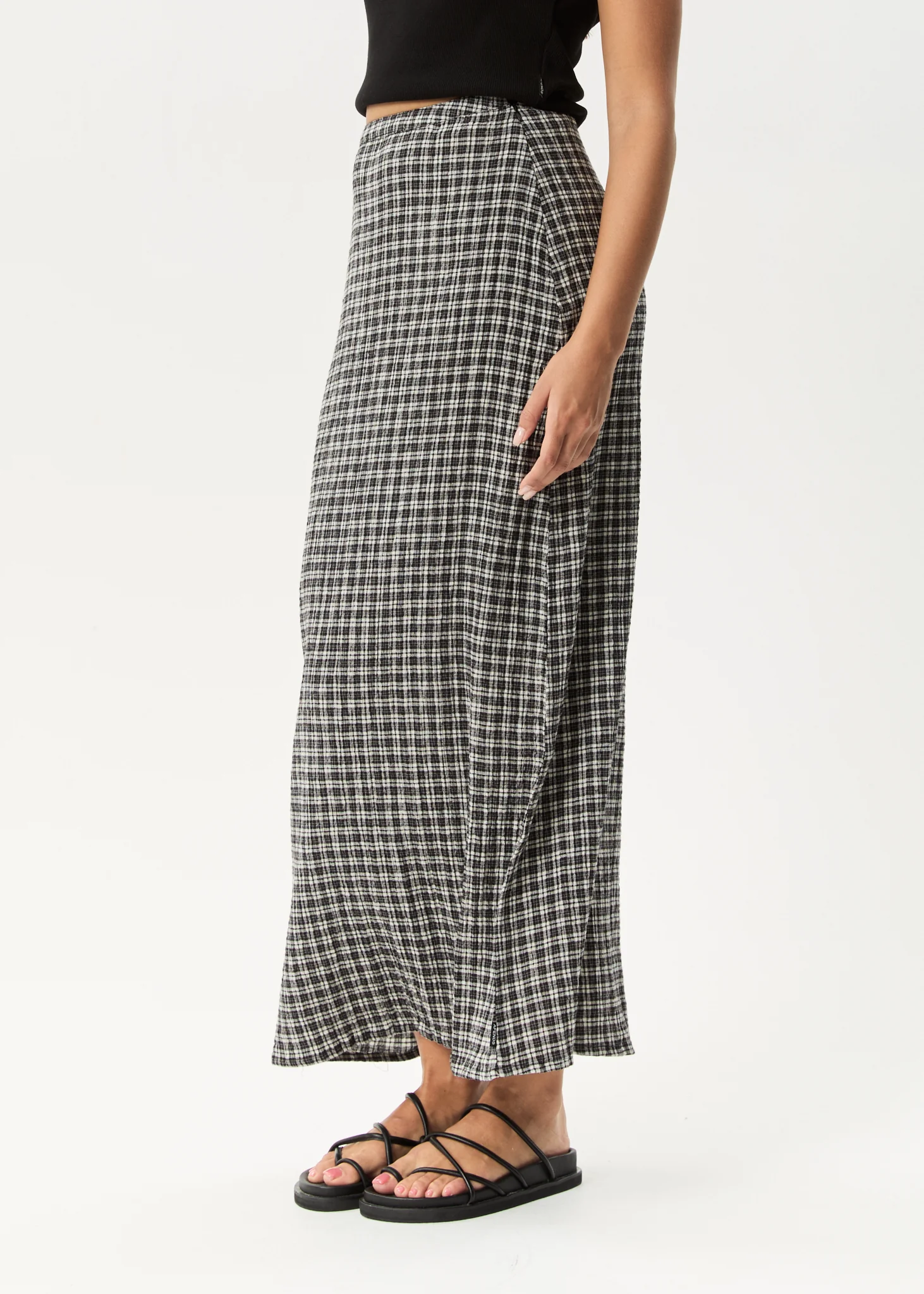 AFENDS Womens Lita - Seersucker Maxi Skirt - Asta Steel Check