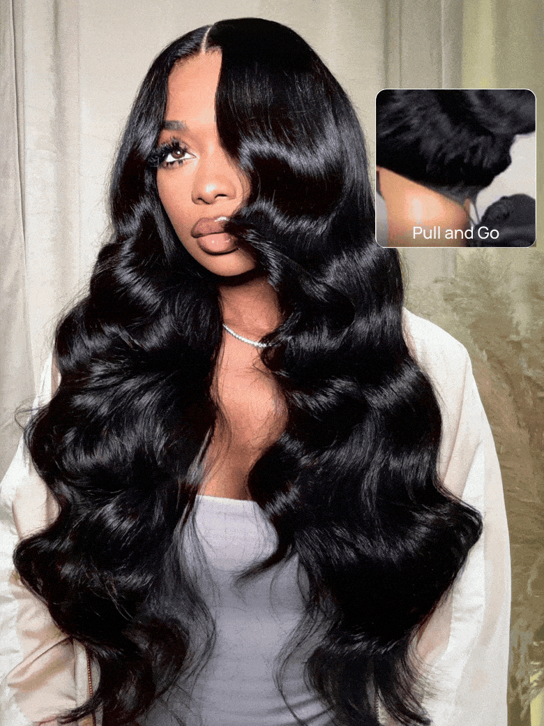 Sunber 13x4 HD Real Scalp Pre Everything Lace Frontal Natural Black Body Wave Wig With Elastic Drawstring