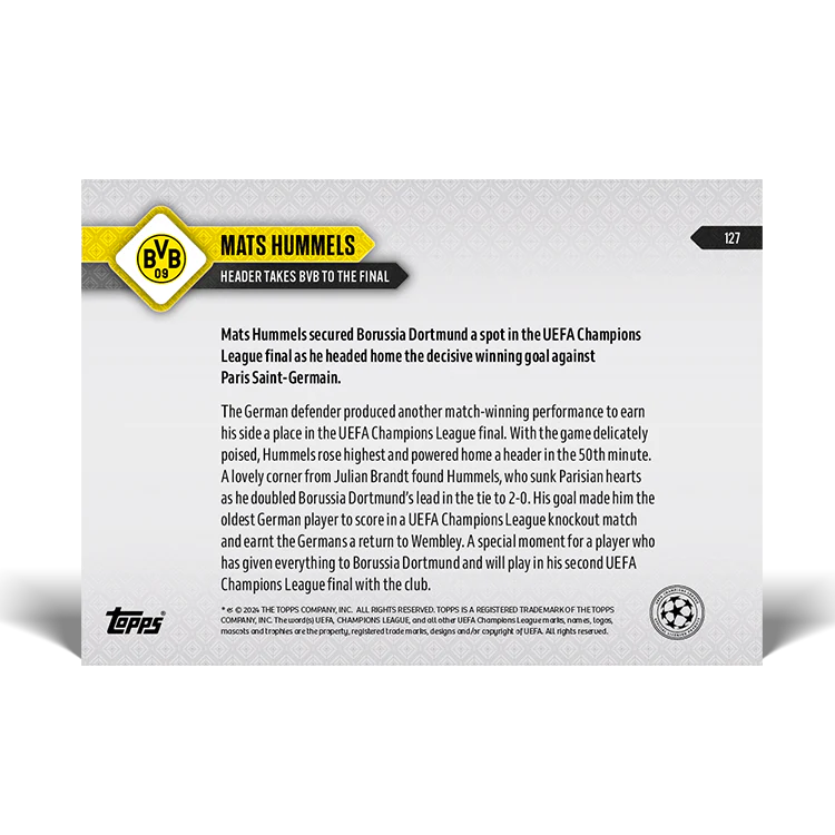 Mats Hummels - Headers takes BVB to the final - 23/24 UCL TOPPS NOW® Card 127