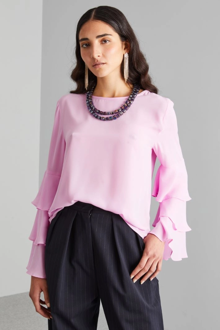 Blouse with flounced sleeves - PINK
