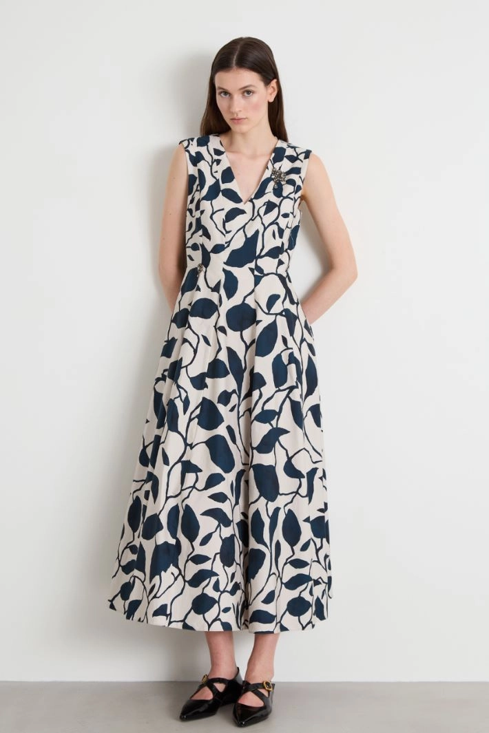 Cotton poplin dress - LIGHT BEIGE BLUE