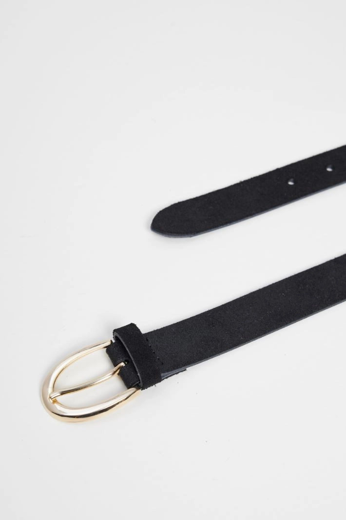 Velvet-effect leather belt - BLACK