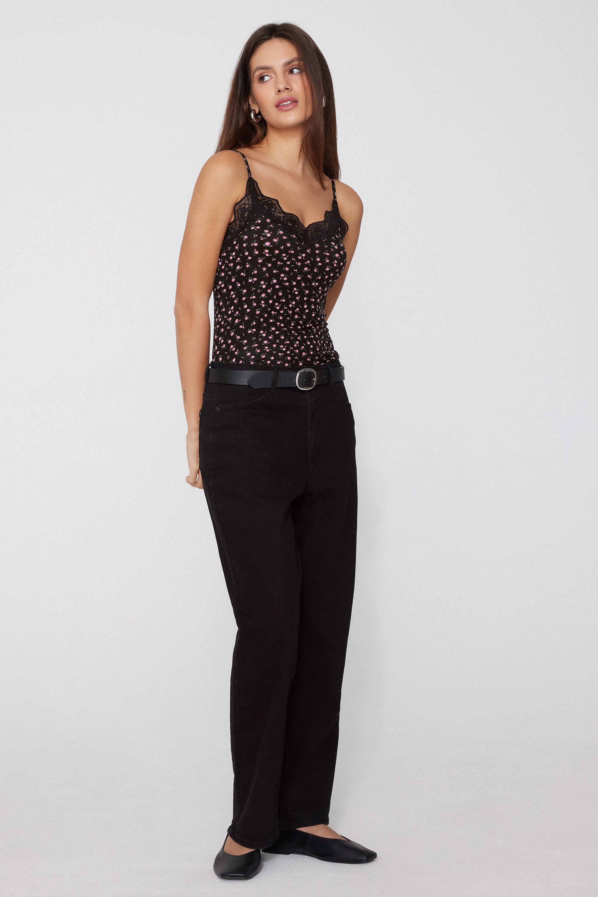 V-Neck Camisole with Lace Insert