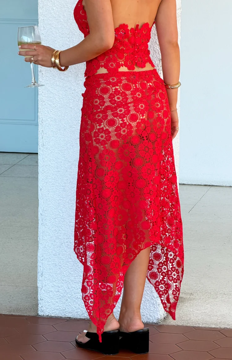 Lioness Trophy Rouge Crochet Midi Skirt