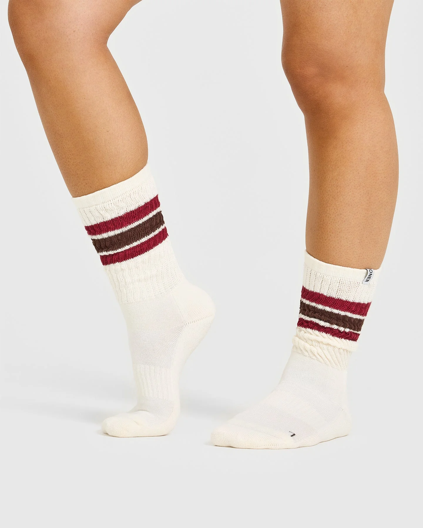 Stripe Slouchy Socks 3 Pack | Ruby Red/Espresso Brown