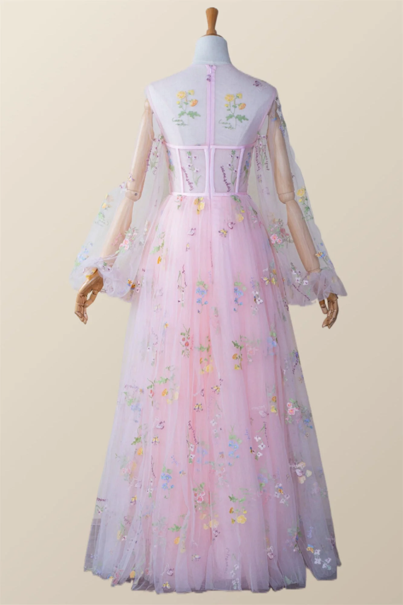 Scoop Pink Floral Tulle Ankle Length Dress