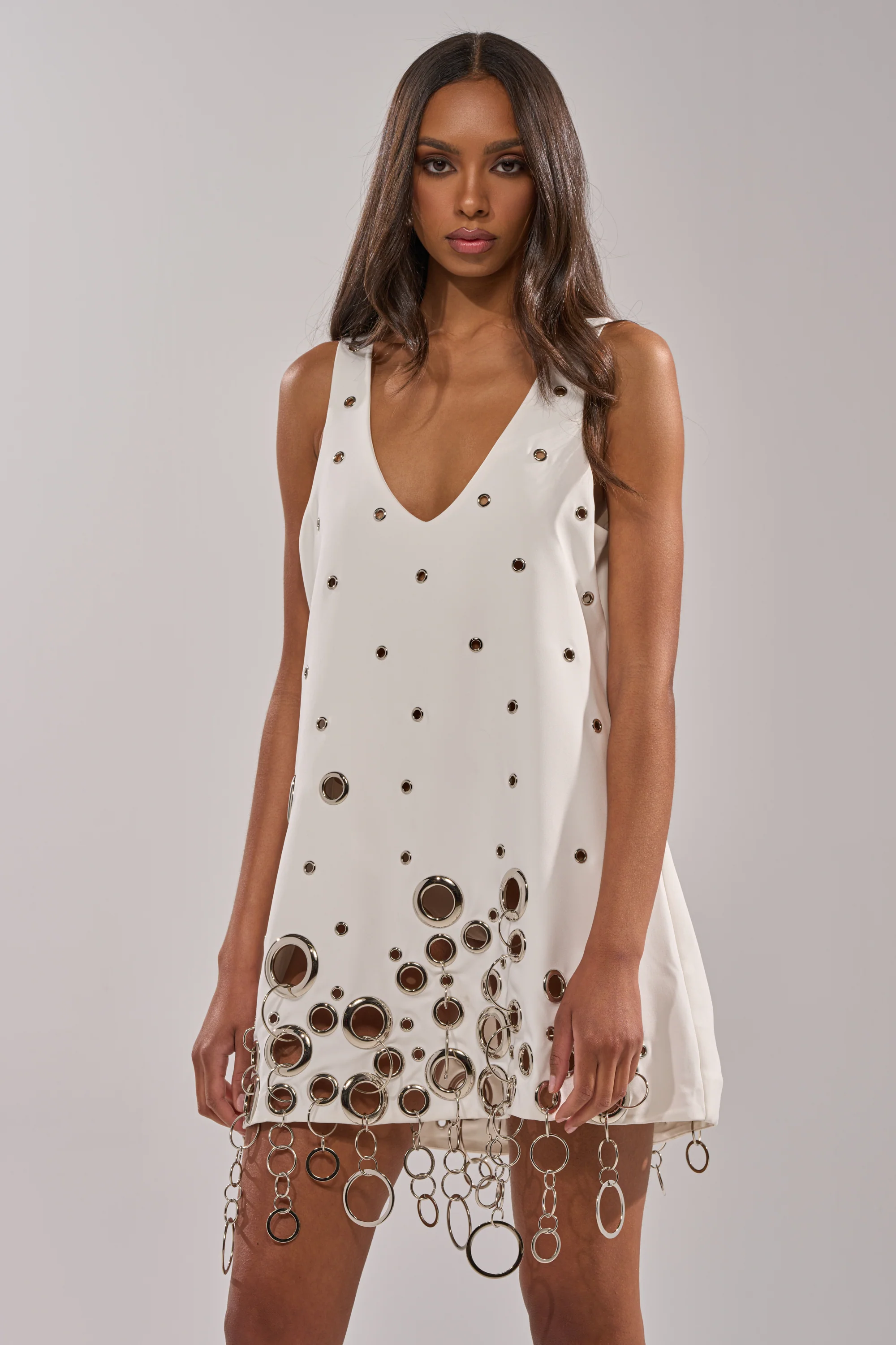 One Of A Kind Mini Dress With Metal Hardware In White